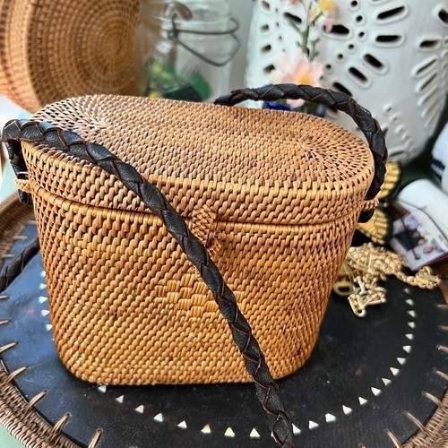 Woven wicker camera bag with - woven,