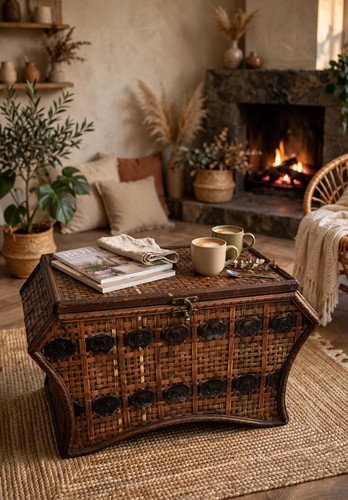 Vintage chinese wicker chest - vintage,